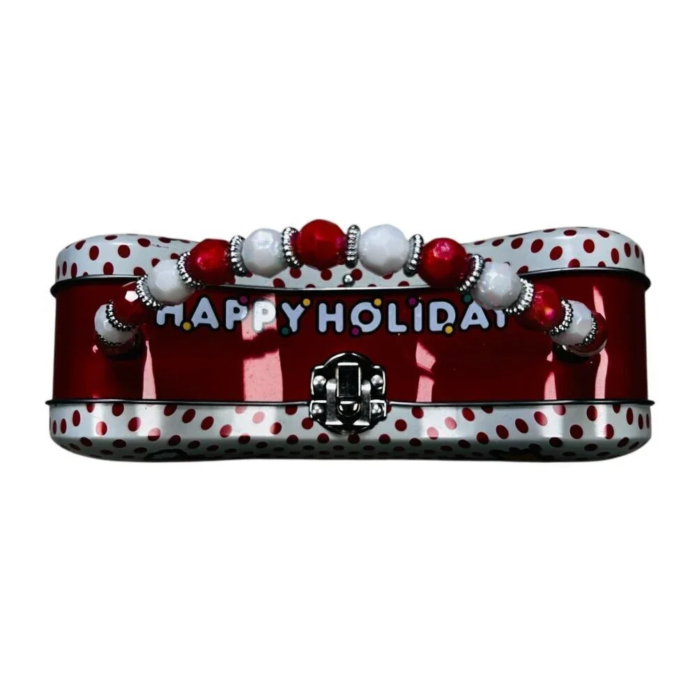 Hello Kitty Sanrio Happy Holiday Christmas Purse Tin Beaded